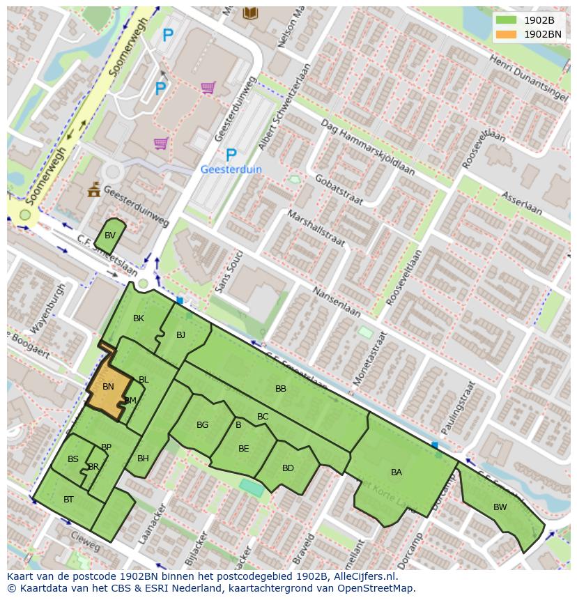 Afbeelding van het postcodegebied 1902 BN op de kaart.