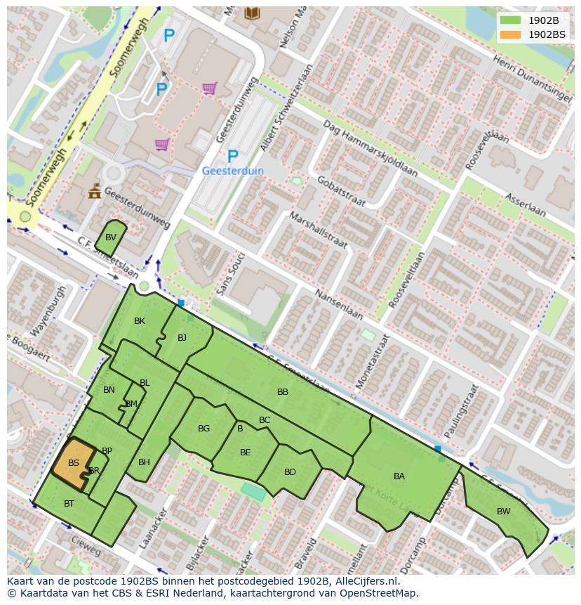 Afbeelding van het postcodegebied 1902 BS op de kaart.