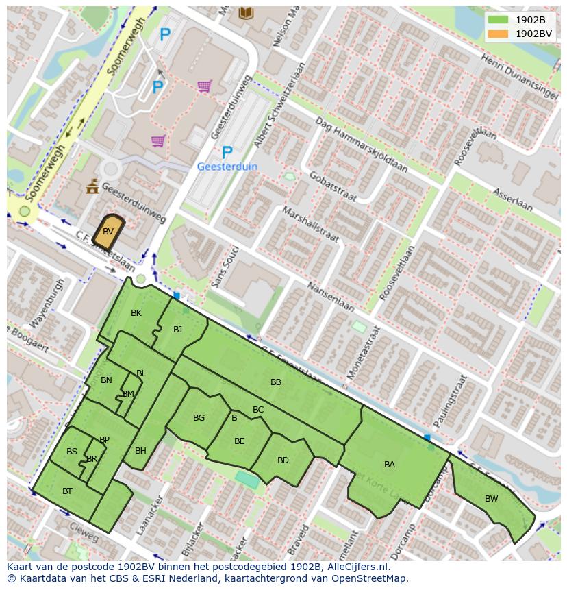 Afbeelding van het postcodegebied 1902 BV op de kaart.