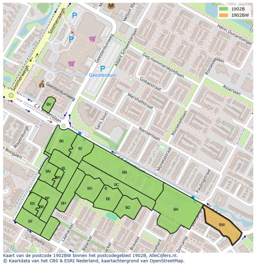 Afbeelding van het postcodegebied 1902 BW op de kaart.