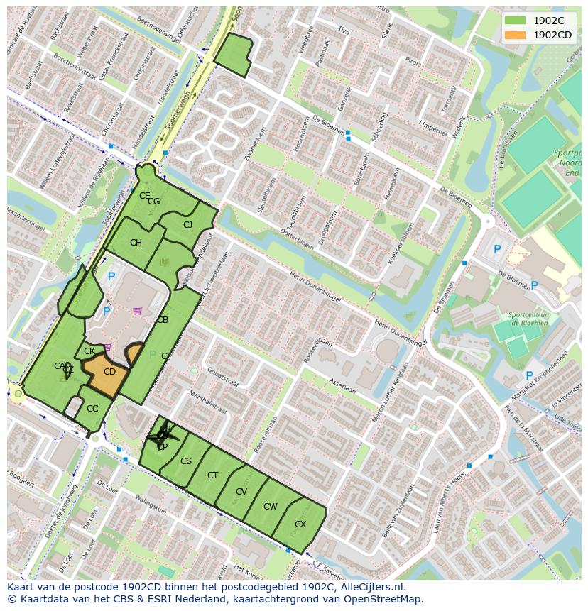 Afbeelding van het postcodegebied 1902 CD op de kaart.