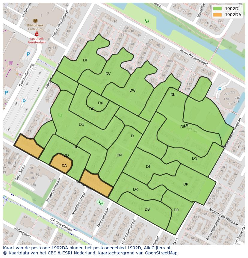 Afbeelding van het postcodegebied 1902 DA op de kaart.