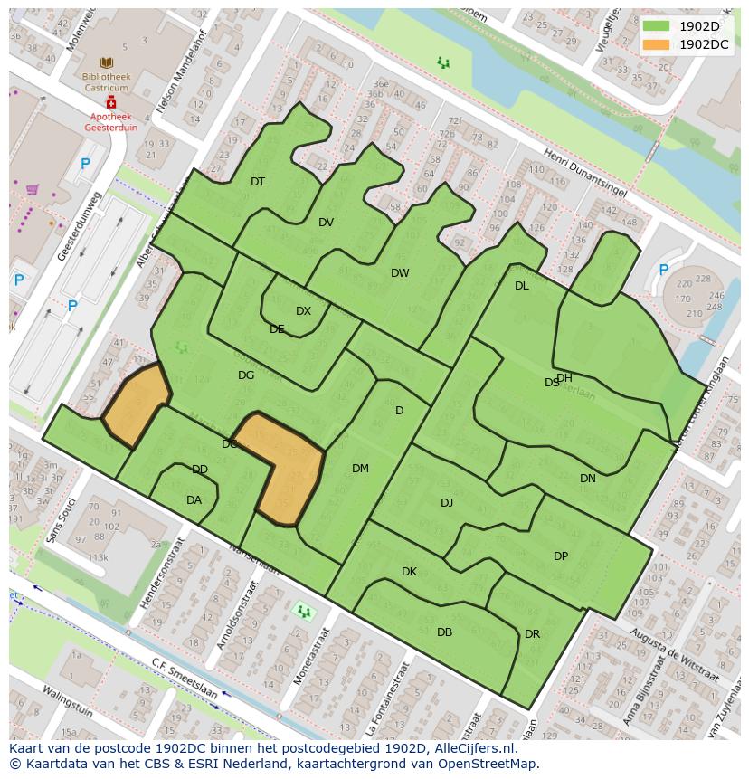 Afbeelding van het postcodegebied 1902 DC op de kaart.