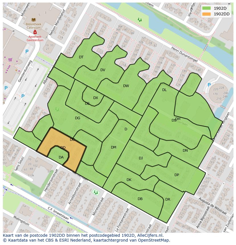 Afbeelding van het postcodegebied 1902 DD op de kaart.