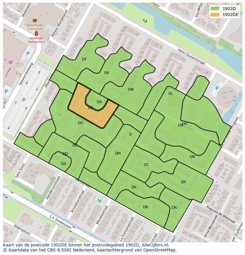 Afbeelding van het postcodegebied 1902 DE op de kaart.