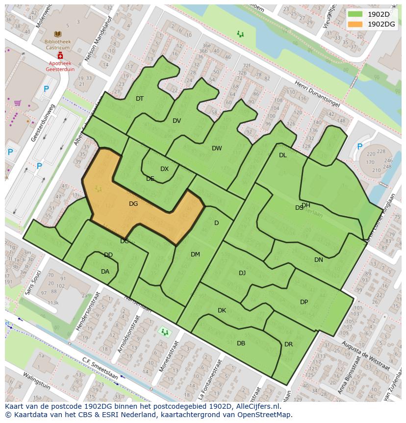 Afbeelding van het postcodegebied 1902 DG op de kaart.