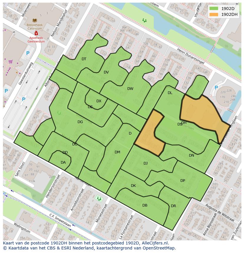 Afbeelding van het postcodegebied 1902 DH op de kaart.