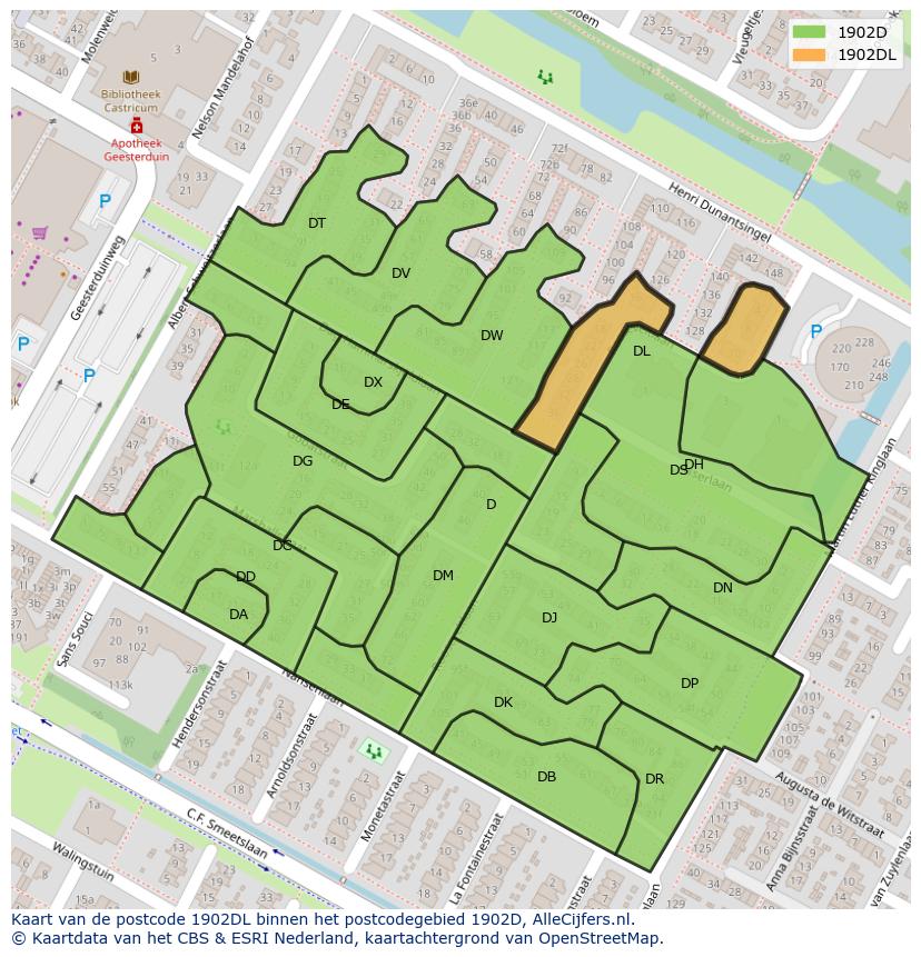 Afbeelding van het postcodegebied 1902 DL op de kaart.