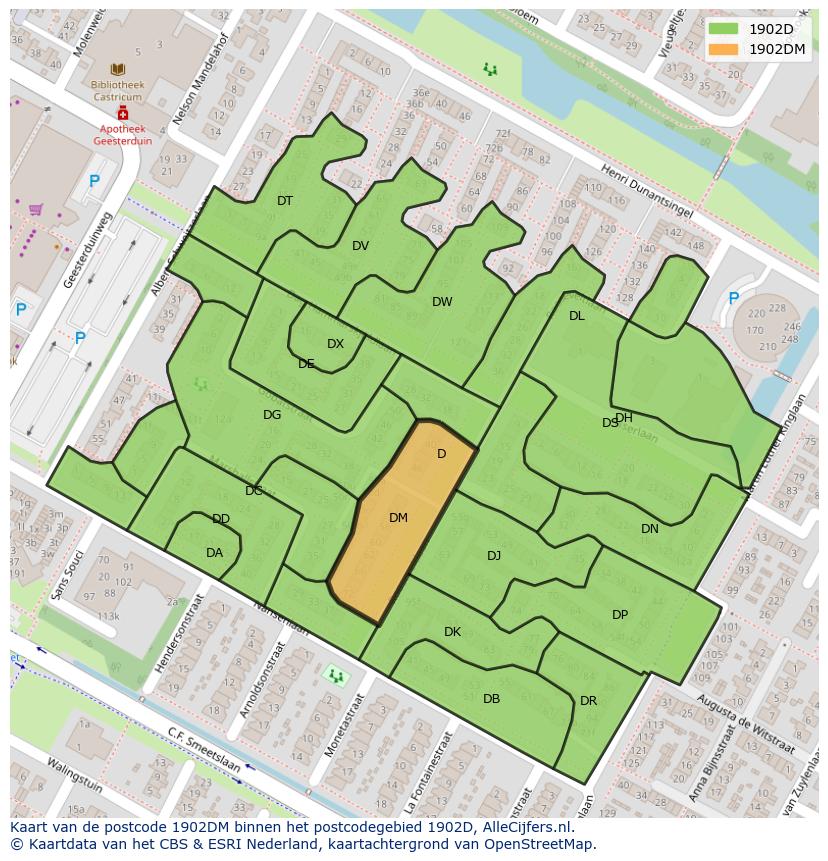 Afbeelding van het postcodegebied 1902 DM op de kaart.