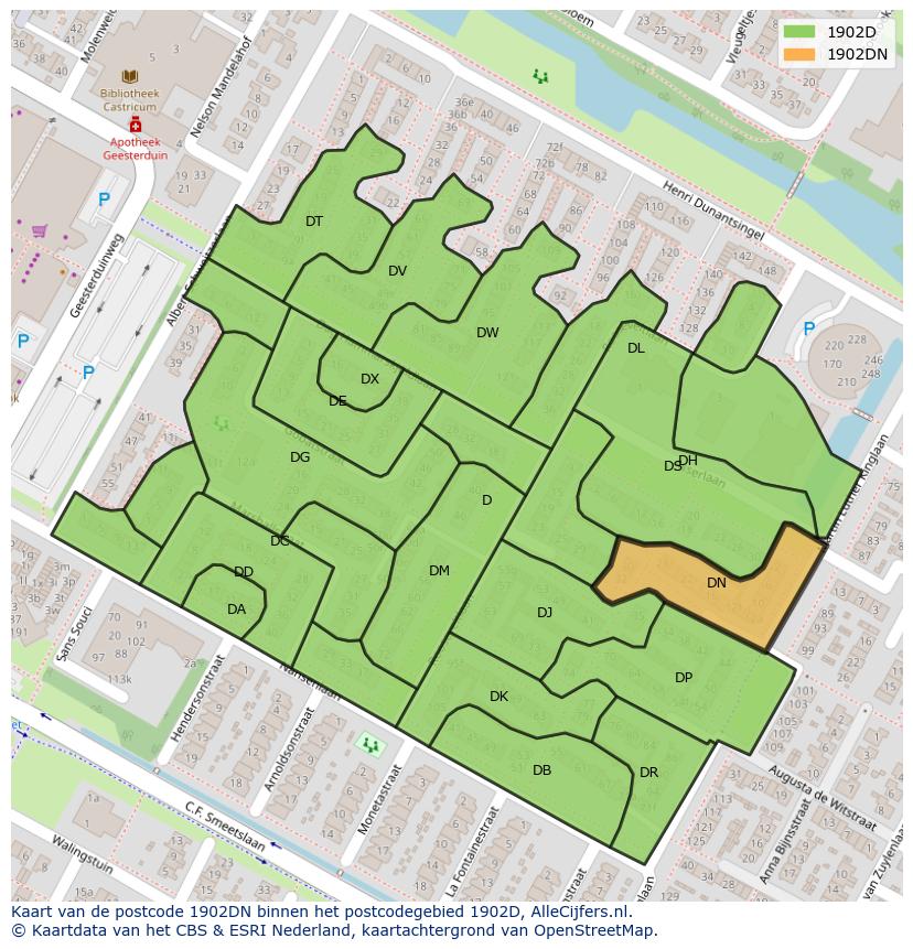Afbeelding van het postcodegebied 1902 DN op de kaart.