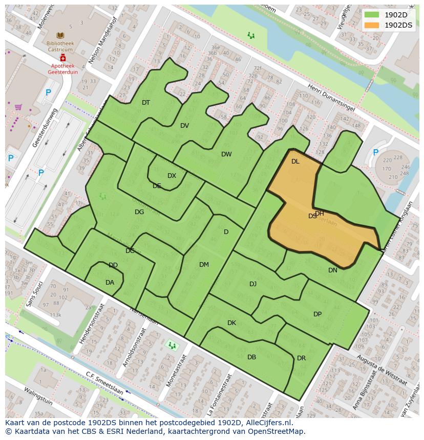 Afbeelding van het postcodegebied 1902 DS op de kaart.