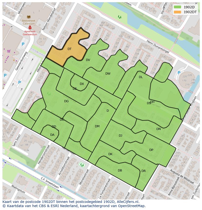 Afbeelding van het postcodegebied 1902 DT op de kaart.