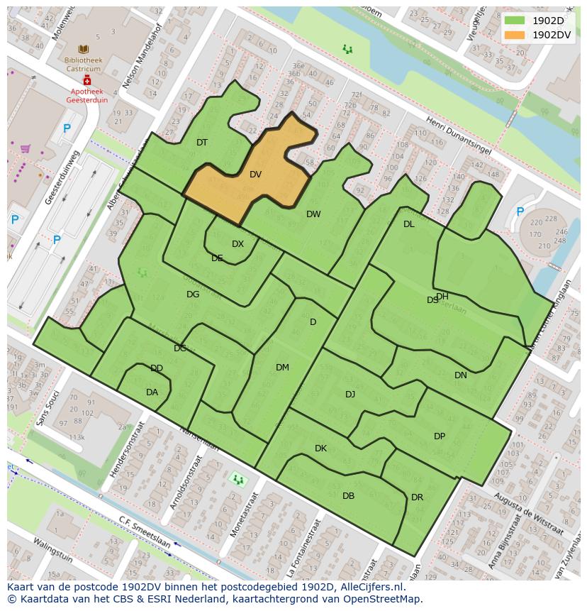 Afbeelding van het postcodegebied 1902 DV op de kaart.