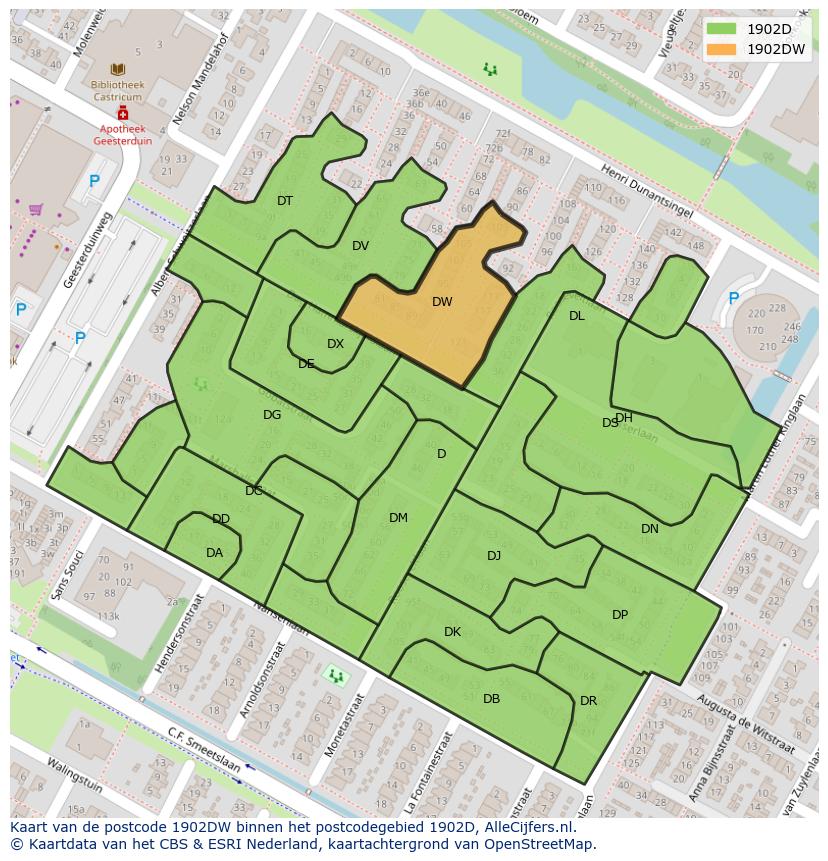 Afbeelding van het postcodegebied 1902 DW op de kaart.