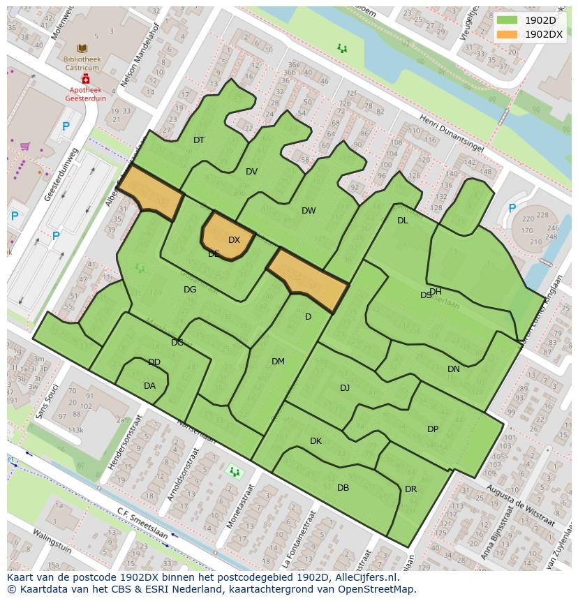 Afbeelding van het postcodegebied 1902 DX op de kaart.