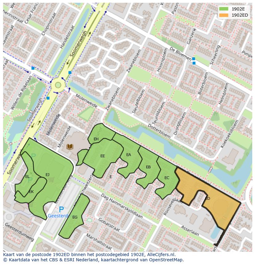 Afbeelding van het postcodegebied 1902 ED op de kaart.