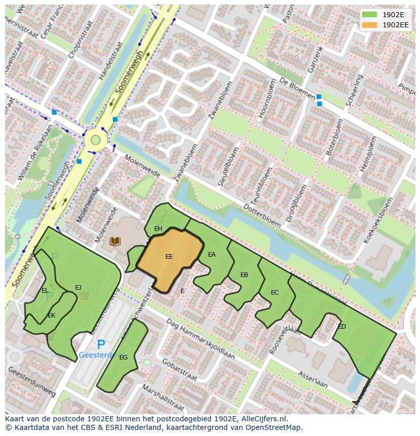 Afbeelding van het postcodegebied 1902 EE op de kaart.