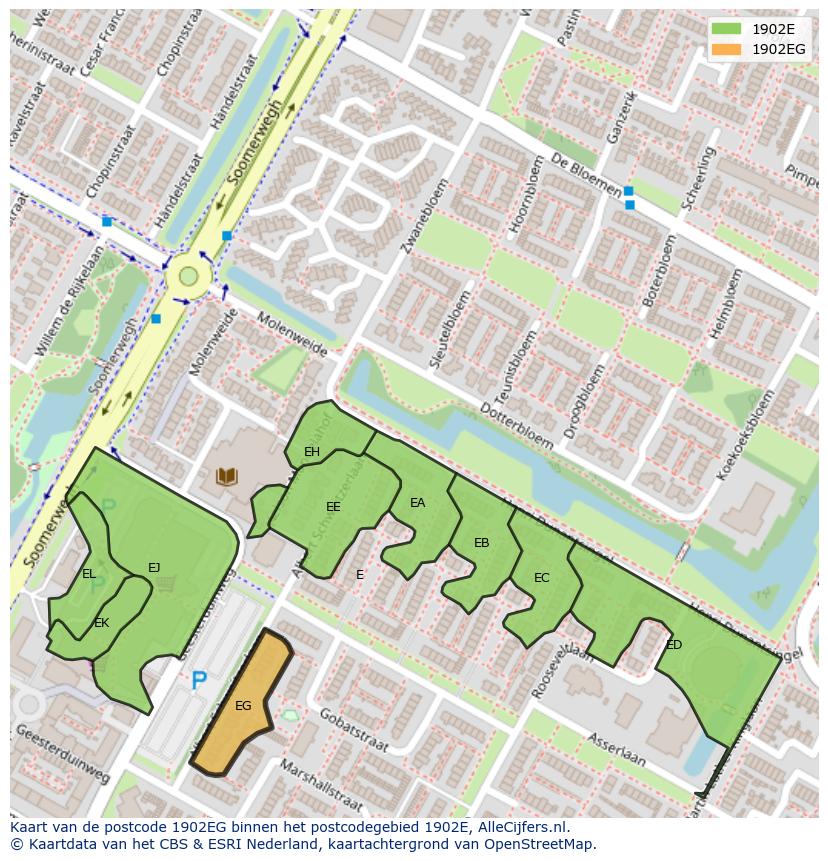 Afbeelding van het postcodegebied 1902 EG op de kaart.