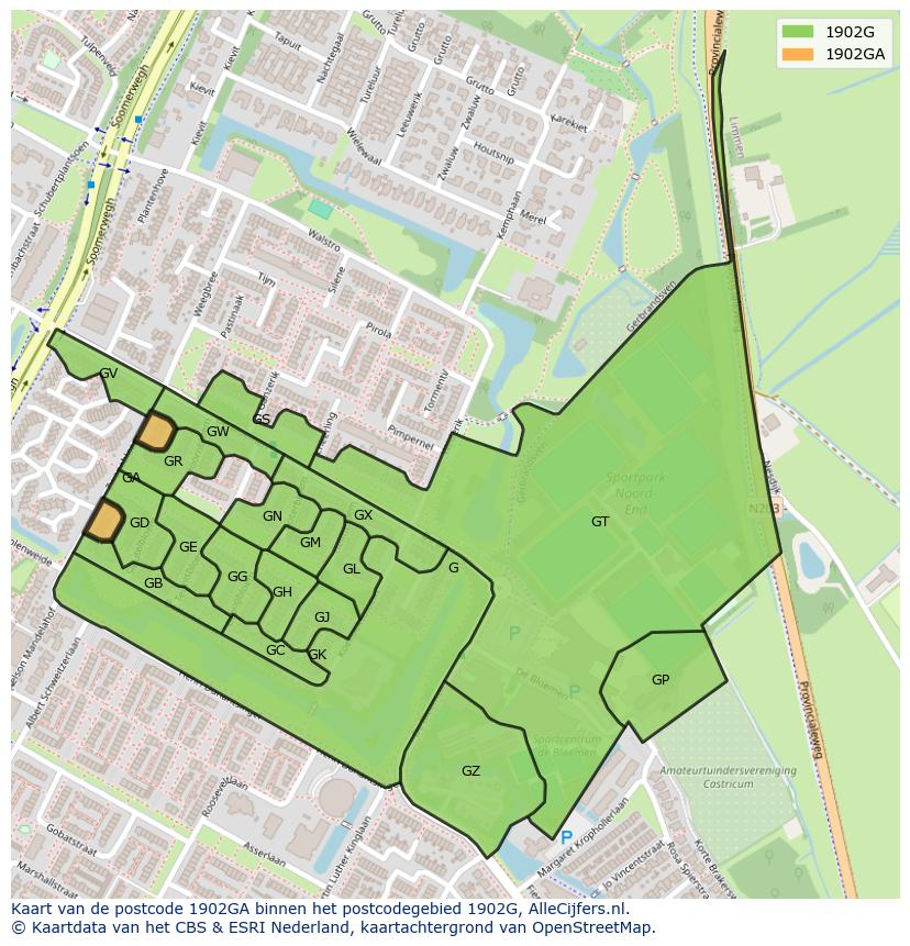Afbeelding van het postcodegebied 1902 GA op de kaart.