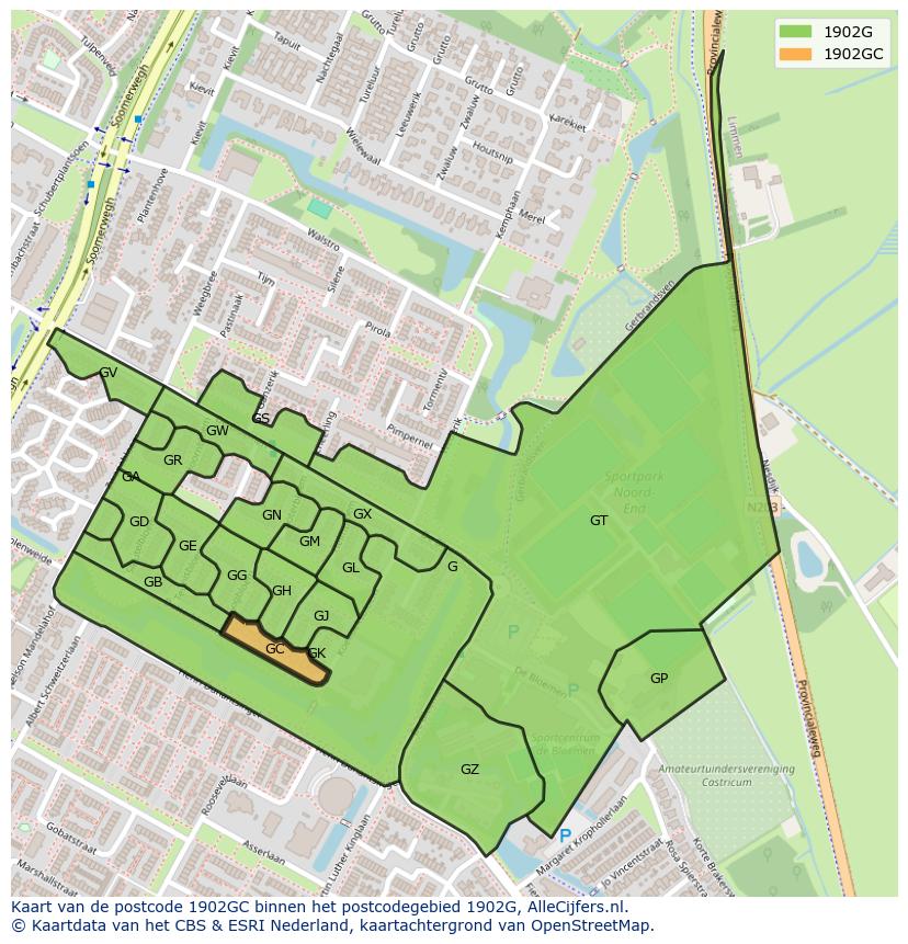 Afbeelding van het postcodegebied 1902 GC op de kaart.