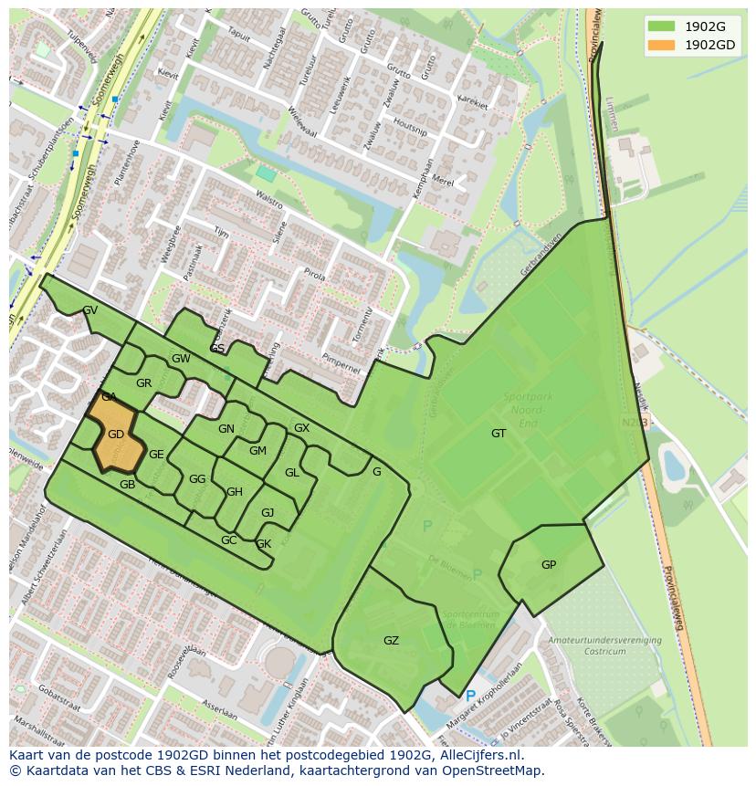 Afbeelding van het postcodegebied 1902 GD op de kaart.