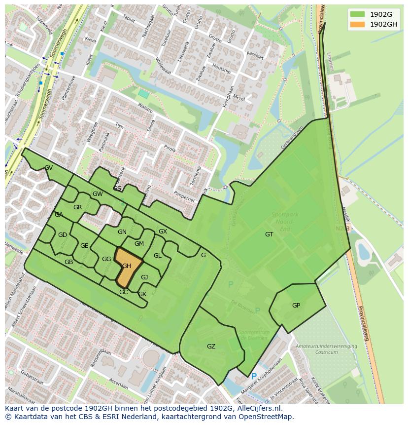 Afbeelding van het postcodegebied 1902 GH op de kaart.