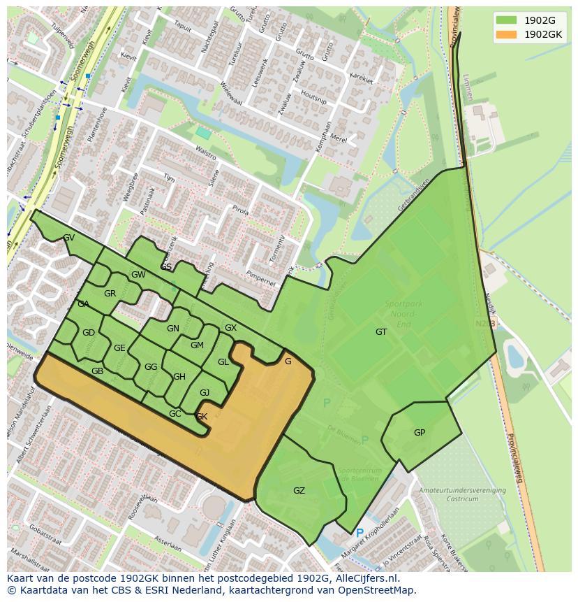 Afbeelding van het postcodegebied 1902 GK op de kaart.