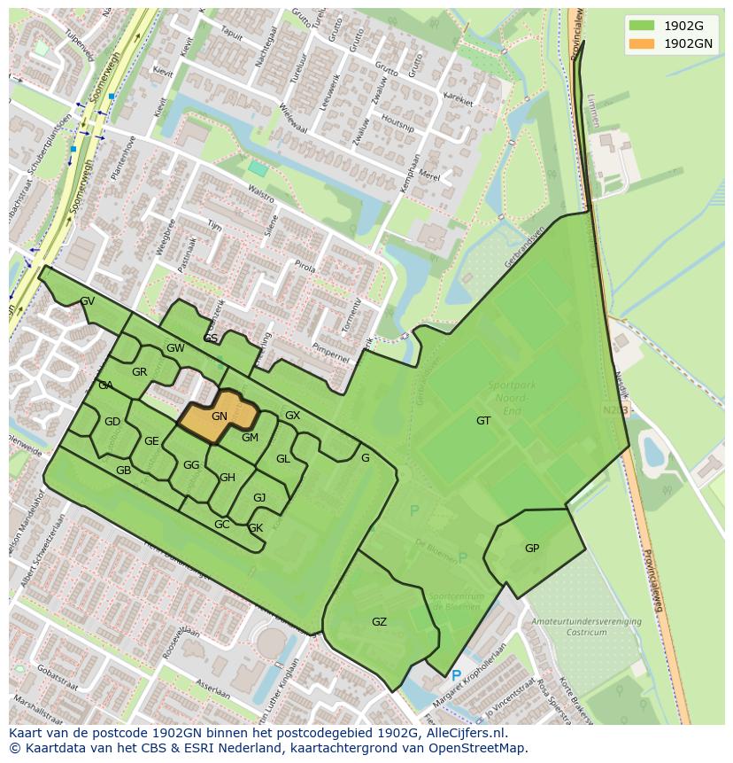 Afbeelding van het postcodegebied 1902 GN op de kaart.