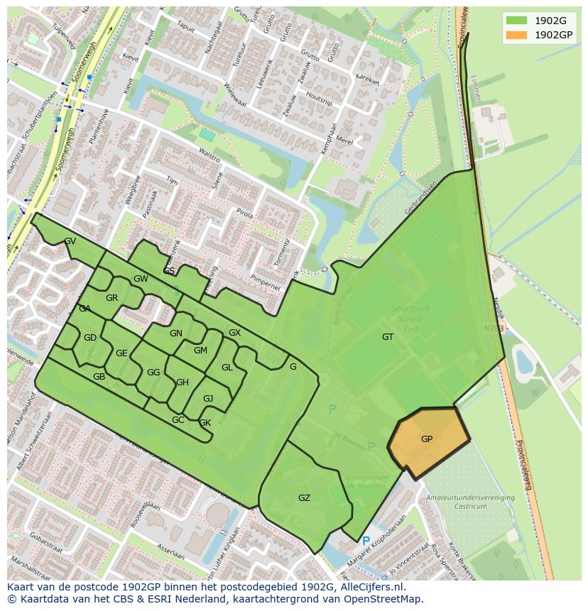 Afbeelding van het postcodegebied 1902 GP op de kaart.