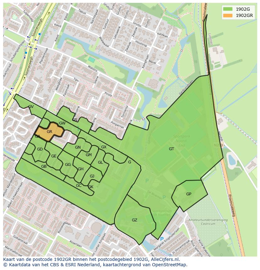 Afbeelding van het postcodegebied 1902 GR op de kaart.