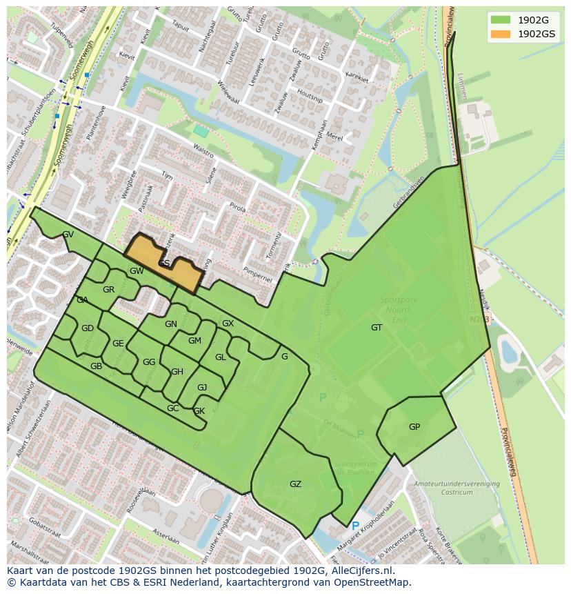 Afbeelding van het postcodegebied 1902 GS op de kaart.