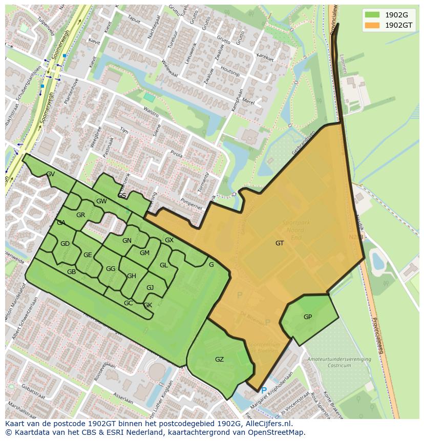 Afbeelding van het postcodegebied 1902 GT op de kaart.