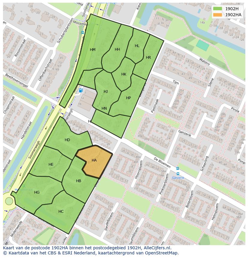 Afbeelding van het postcodegebied 1902 HA op de kaart.