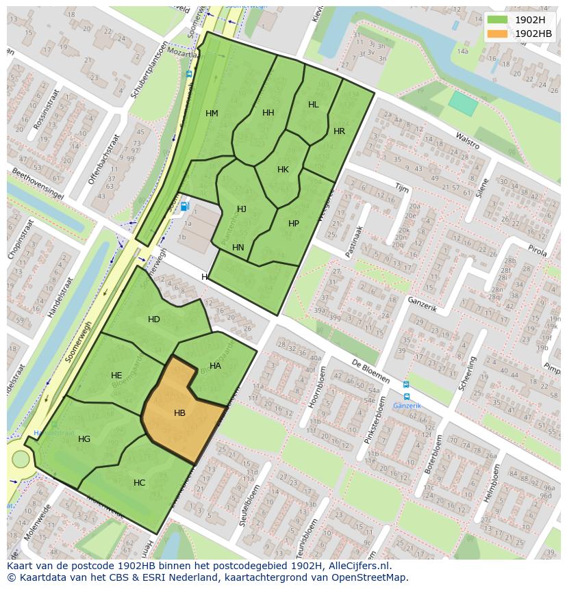 Afbeelding van het postcodegebied 1902 HB op de kaart.