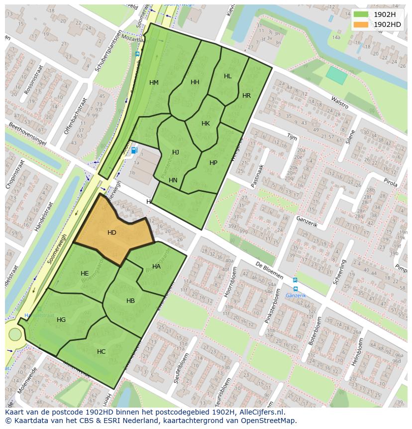 Afbeelding van het postcodegebied 1902 HD op de kaart.