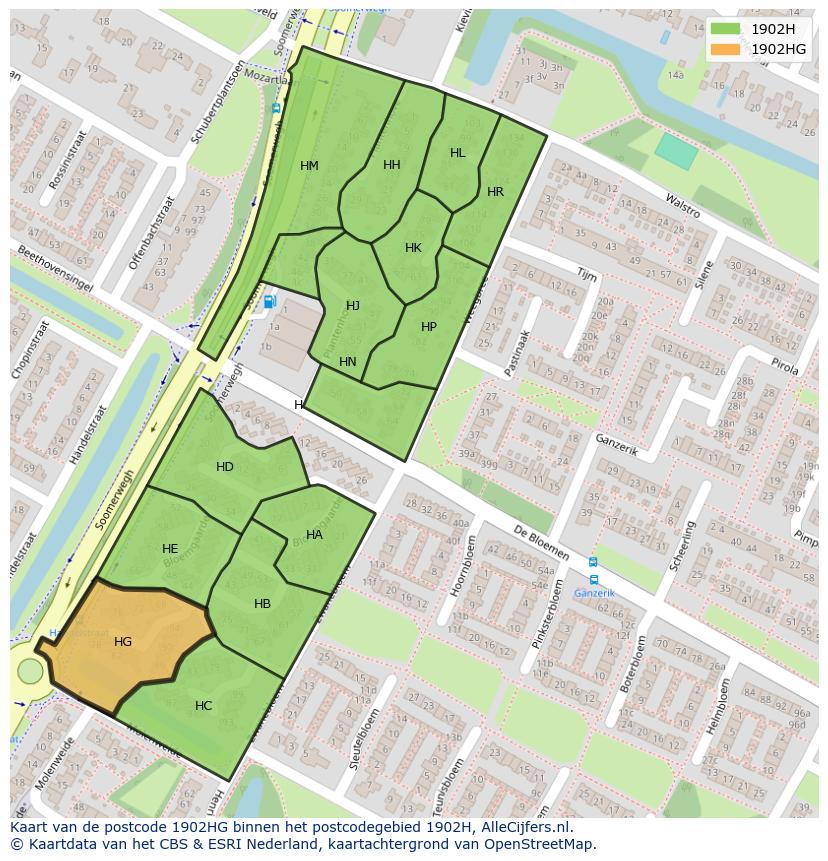 Afbeelding van het postcodegebied 1902 HG op de kaart.
