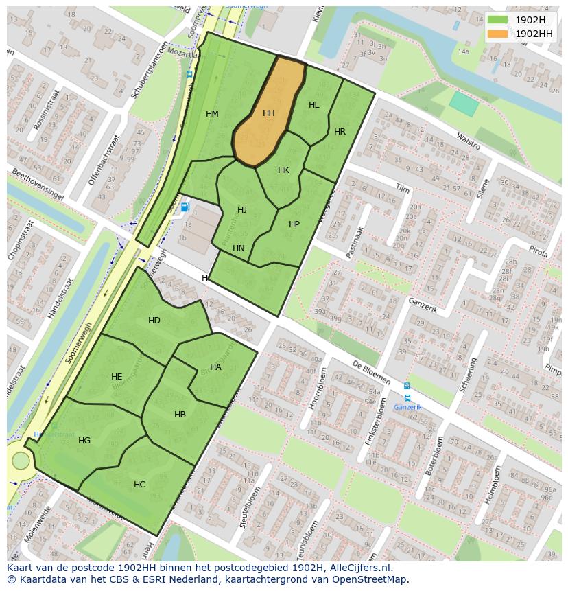 Afbeelding van het postcodegebied 1902 HH op de kaart.
