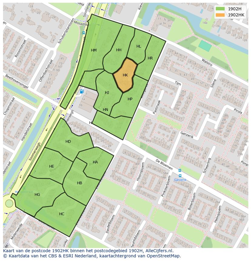 Afbeelding van het postcodegebied 1902 HK op de kaart.