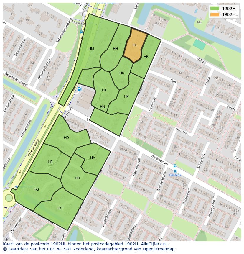 Afbeelding van het postcodegebied 1902 HL op de kaart.