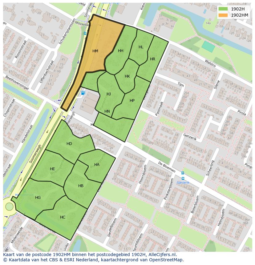 Afbeelding van het postcodegebied 1902 HM op de kaart.