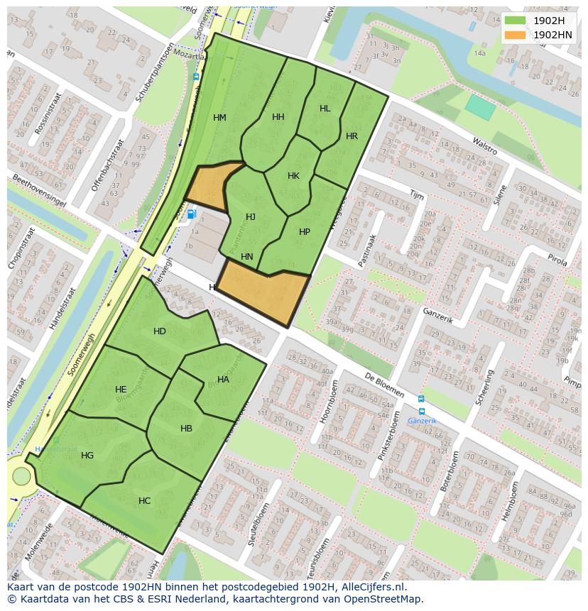 Afbeelding van het postcodegebied 1902 HN op de kaart.