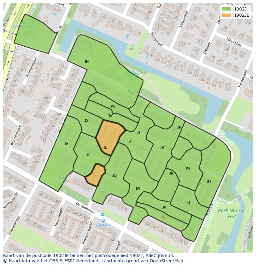 Afbeelding van het postcodegebied 1902 JE op de kaart.