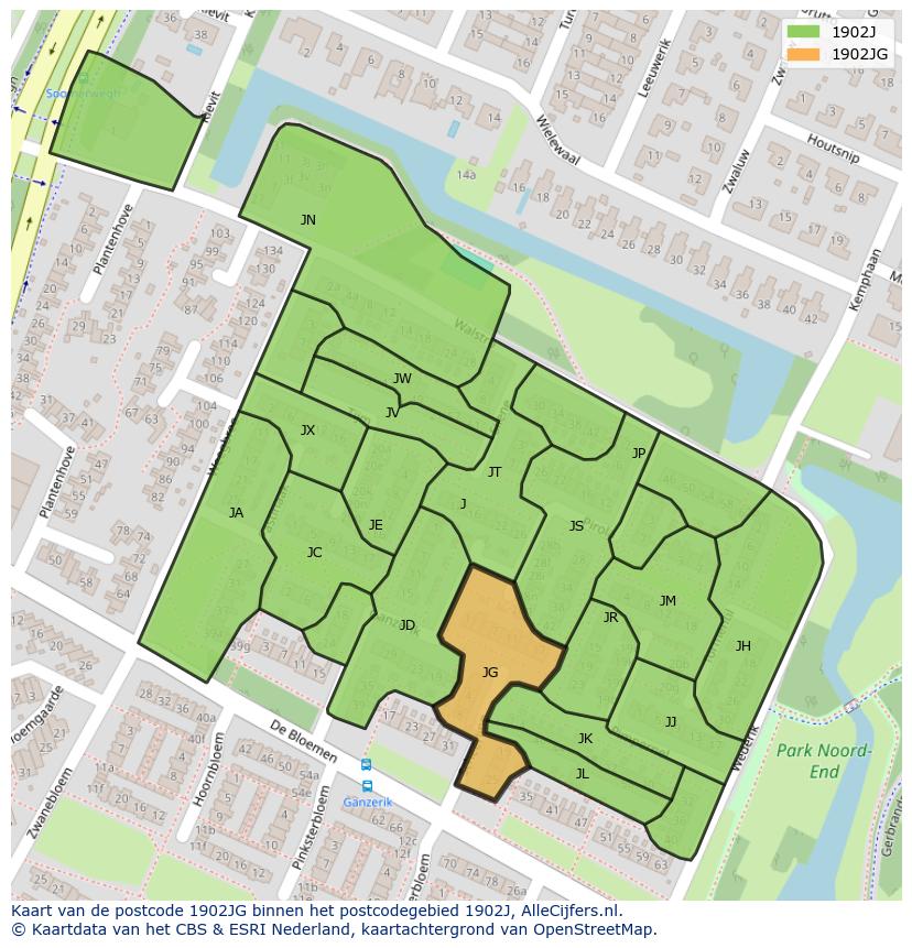 Afbeelding van het postcodegebied 1902 JG op de kaart.