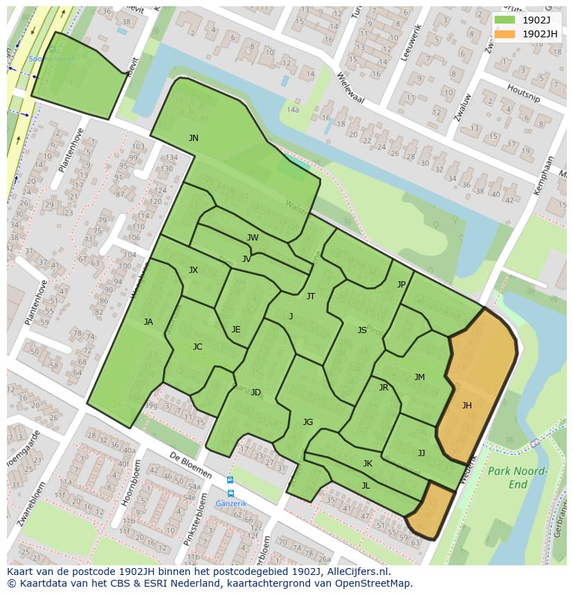 Afbeelding van het postcodegebied 1902 JH op de kaart.