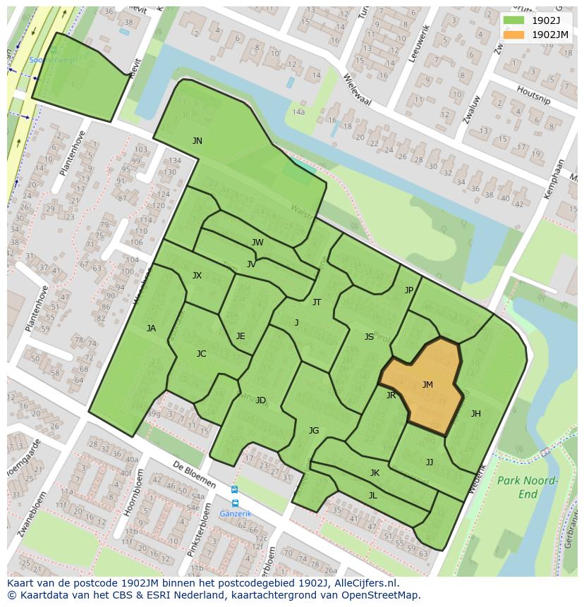 Afbeelding van het postcodegebied 1902 JM op de kaart.