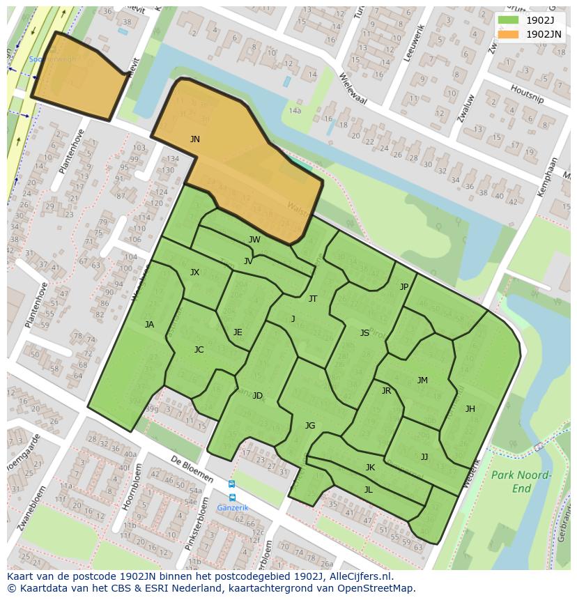 Afbeelding van het postcodegebied 1902 JN op de kaart.