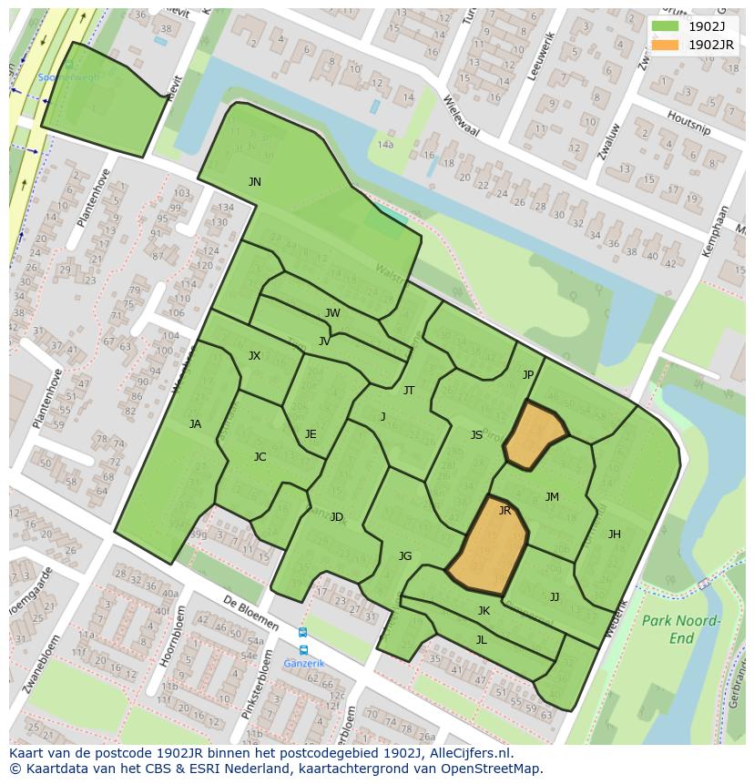 Afbeelding van het postcodegebied 1902 JR op de kaart.