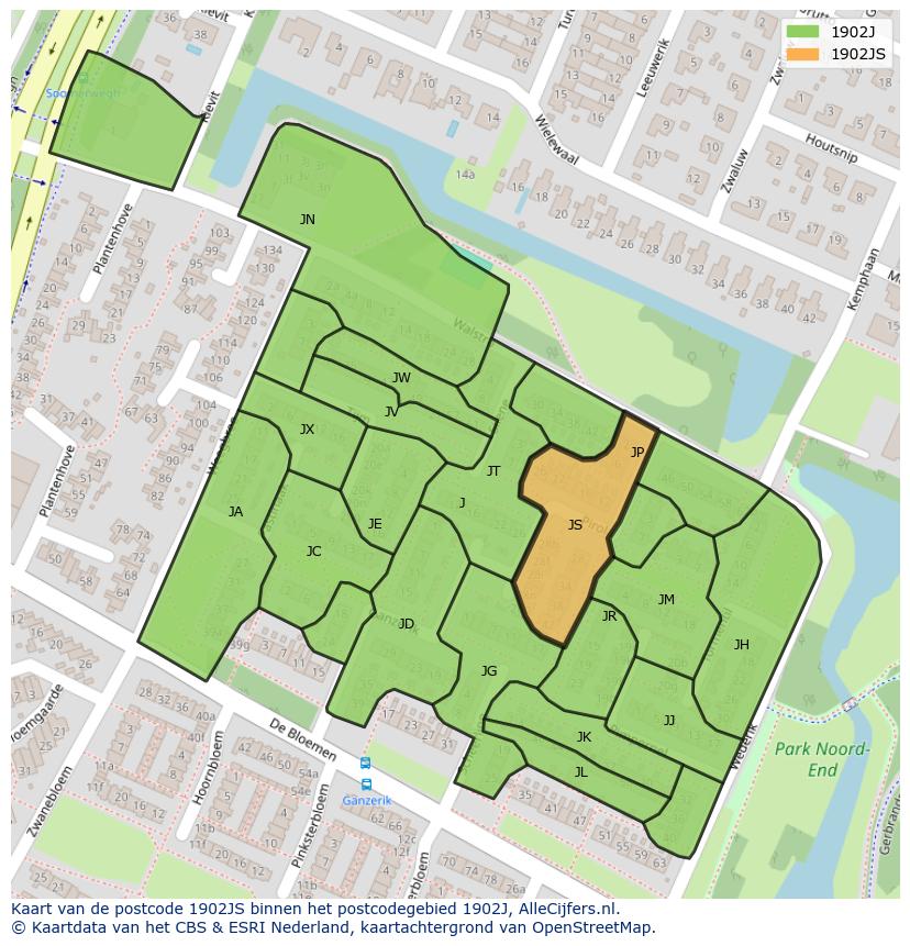 Afbeelding van het postcodegebied 1902 JS op de kaart.