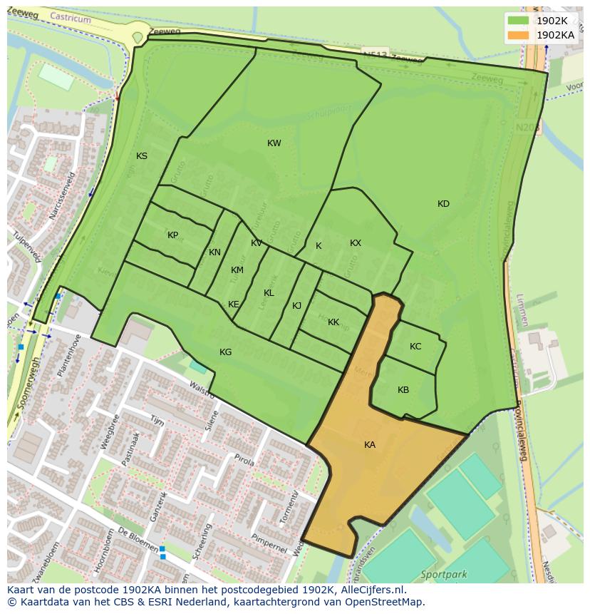 Afbeelding van het postcodegebied 1902 KA op de kaart.