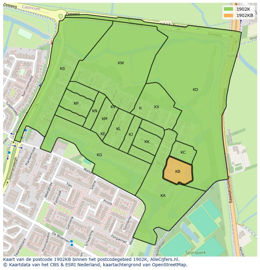 Afbeelding van het postcodegebied 1902 KB op de kaart.